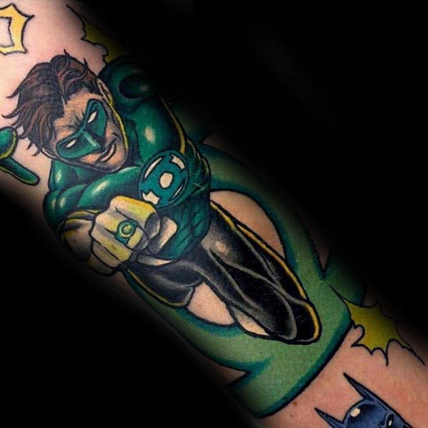 Retro Green Lantern Mens Forearm Tattoo