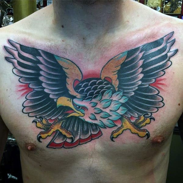 Retro Guys Eagle Chest Tattoo