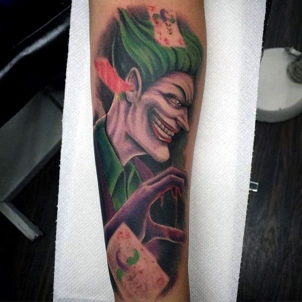 Retro Guys Joker Forearm Tattoo Ideas