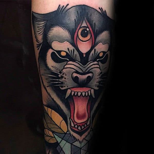 Retro Guys Neo Traditional Wolf Forearm Tattoos