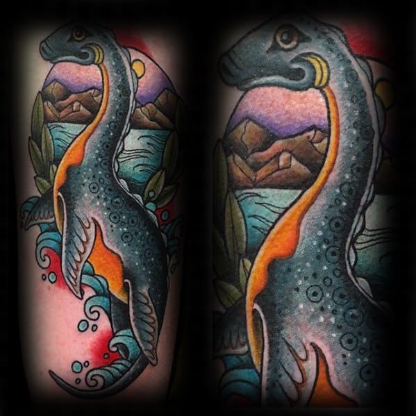 Retro Loch Ness Monster Mens Tattoo Designs