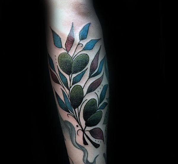 Retro Male Olive Branch Tattoo Forearm Inspiration