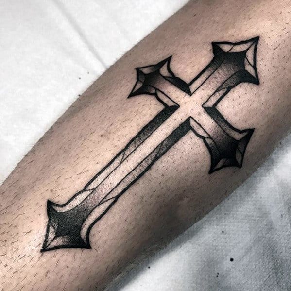 Retro Mens Old School Black Ink Badass Cross Forearm Tattoos