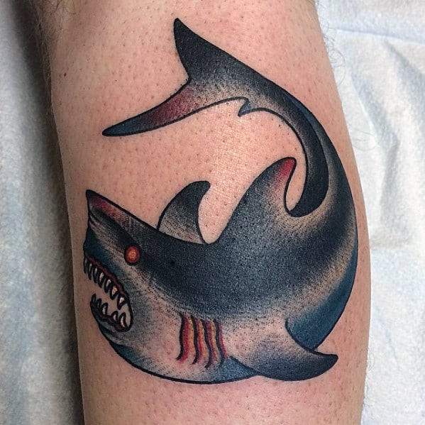 Retro Old School Guys Traditional Shark Tattoos