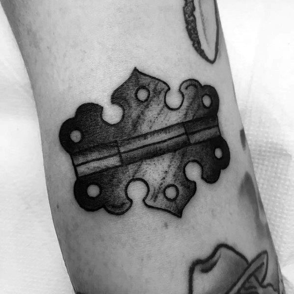 Retro Old School Shaded Black And Grey Hinge Male Ditch Tattoo