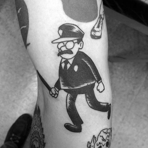 Retro Police Officer Mens Small Cartoon Style Arm Tattoo