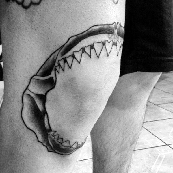 Retro Shark Jaw Mens Old School Tattoo Design Ideas On Knee Caps.