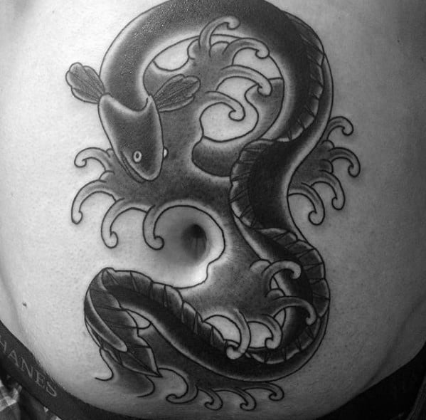 Retro Traditional Stomach Mens Tattoo Eel Design