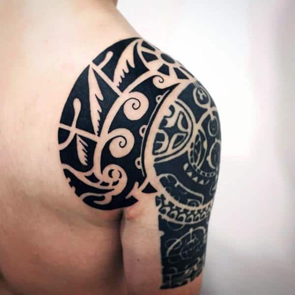 Retro Tribal Shoulder Mens Black Ink Tattoo Ideas