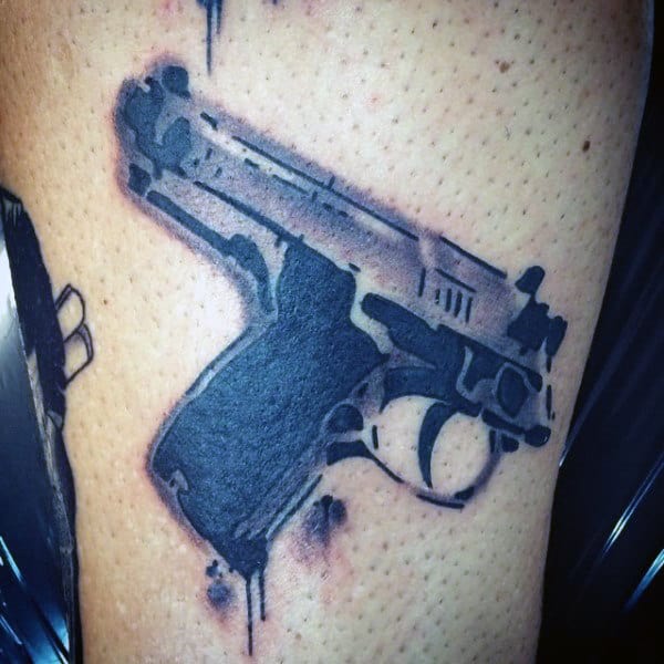 Reverse Gun Mens Banksy Watercolor Tattoo