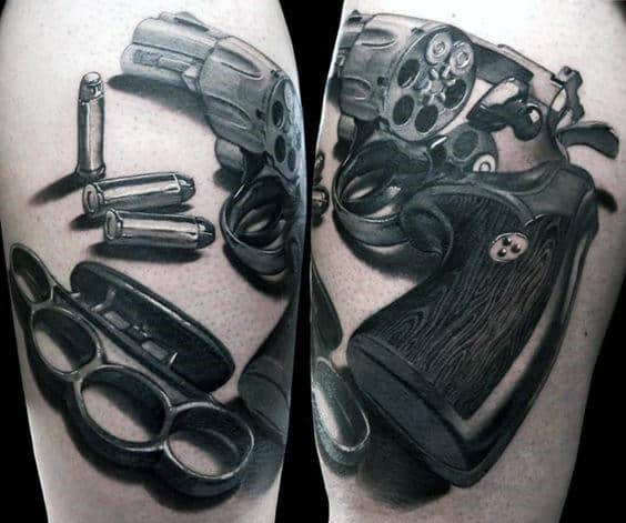 Revolver With Brass Knuckles Mens Arm Tattoo Designs