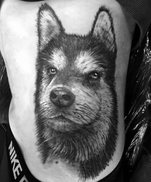 Rib Cage Realistic Husky Tattoos For Men
