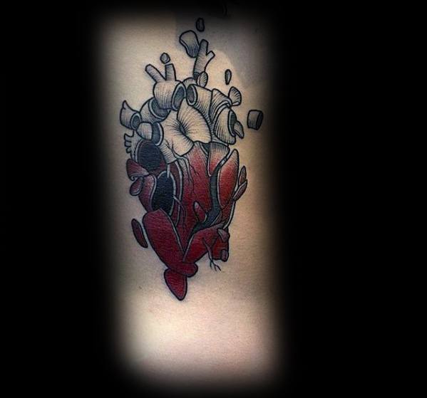 Rib Cage Side 3d Male Broken Heart Tattoo Ideas