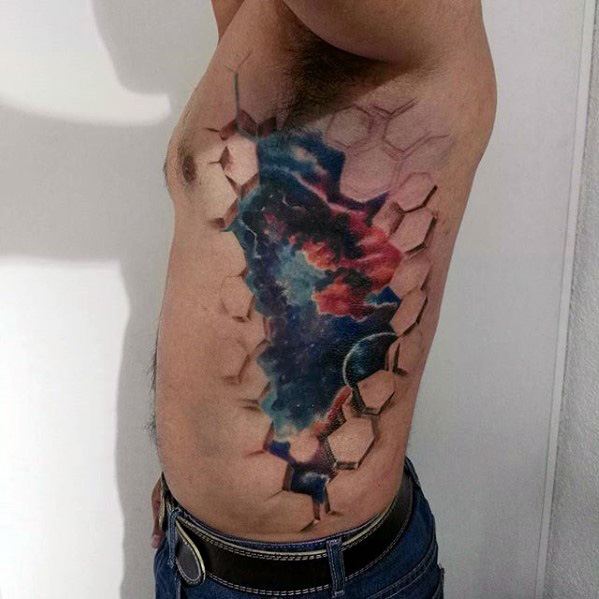 Rib Cage Side 3d Mens Celestial Tattoo Design Inspiration