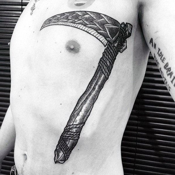 Rib Cage Side And Chest Scythe Tattoo Ideas On Guys