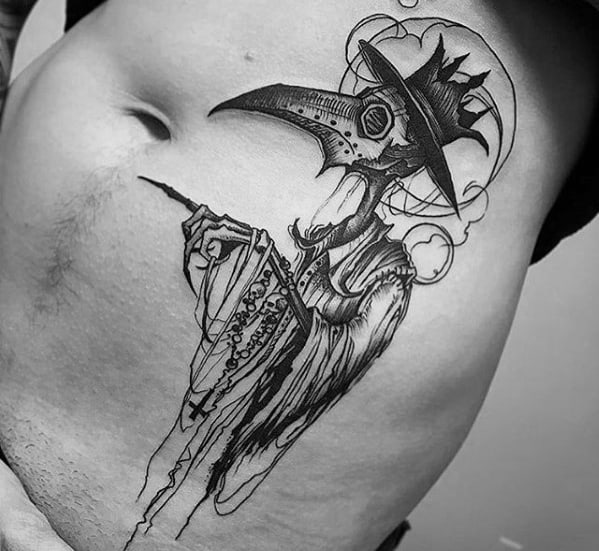 Rib Cage Side Chet Sketched Plague Doctor Guys Tattoo Designs