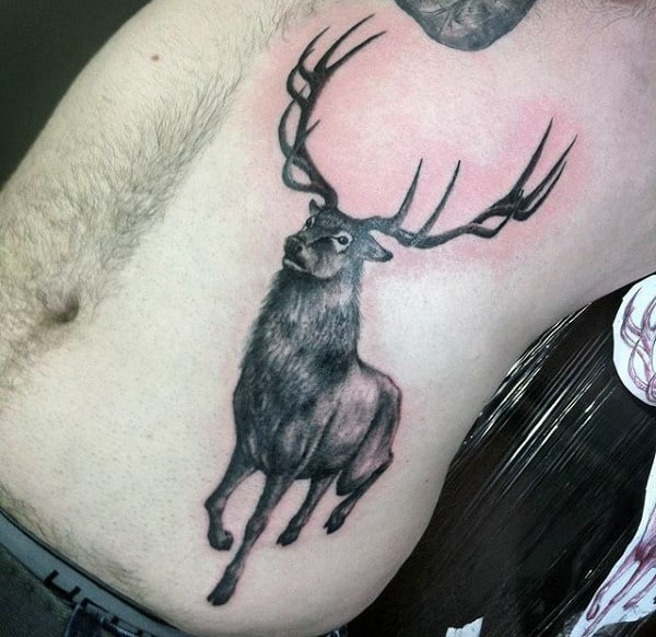 Rib Cage Side Deer Tattoos For Men
