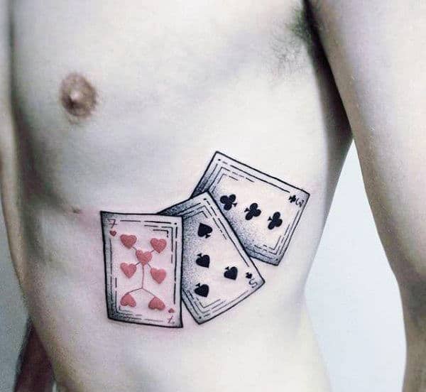 Rib Cage Side Detailed Playing Card Guys Tattoo Ideas