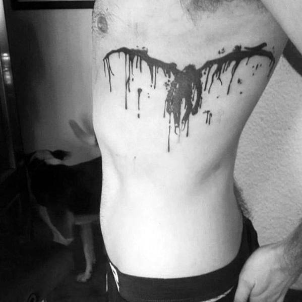 Rib Cage Side Dripping Paint Death Note Tattoo Designs For Guys