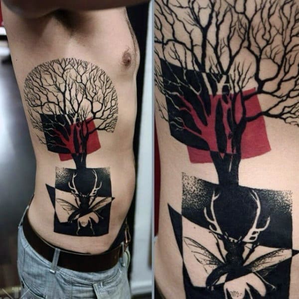 Rib Cage Side Guys Abstract Tree Tattoos
