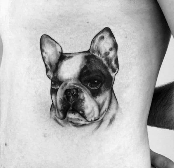 Rib Cage Side Guys French Bulldog Tattoos