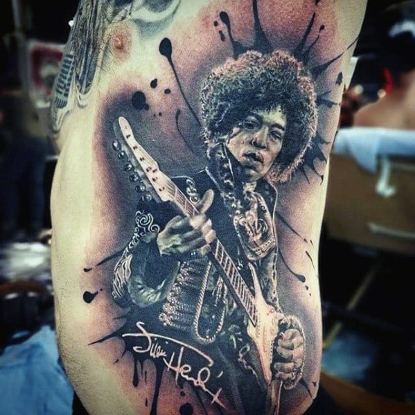 Rib Cage Side Guys Jimi Hendrix Tattoo Designs