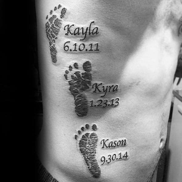 Rib Cage Side Kids Footprints Mens Tattoo Designs