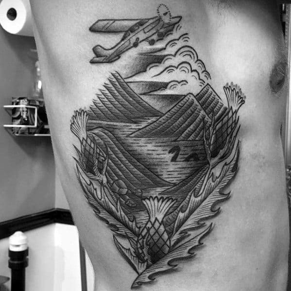 Rib Cage Side Loch Ness Monster Tattoo Ideas For Males