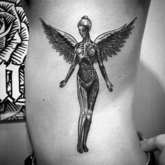 Rib Cage Side Male Tattoo With Nirvana Design