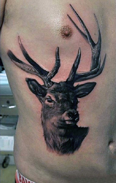 Rib Cage Side Male Tattoos Of Deers