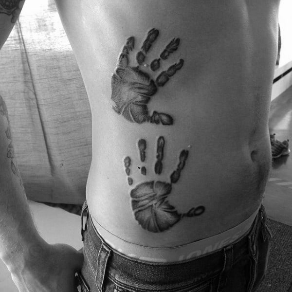 Rib Cage Side Mens Handprint Tattoos