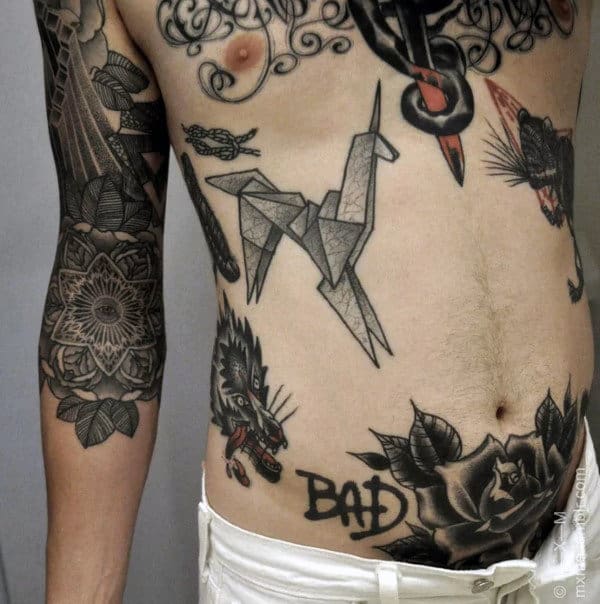Rib Cage Side Mens Origami Horse Tattoo Designs