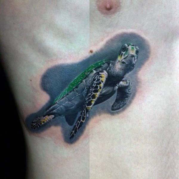 Rib Cage Side Mens Realistic Turtle Tattoo Design Ideas