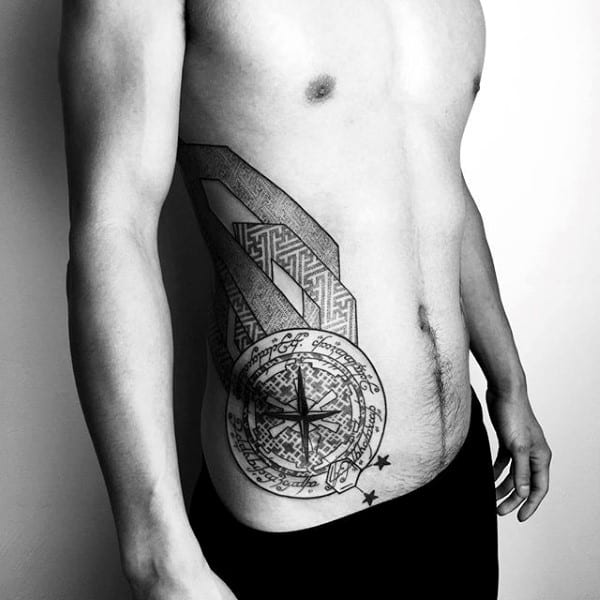Rib Cage Side Nautical Star Geometric Male Tattoos