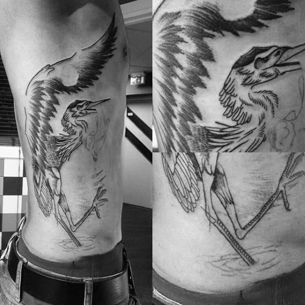 Rib Cage Side Of Body Heron Male Tattoos