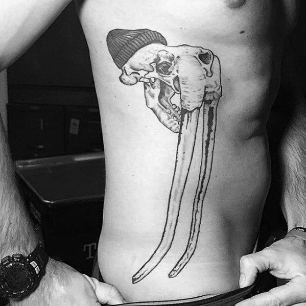 Rib Cage Side Of Body Mens Walrus Skull Tattoo Design Inspiration