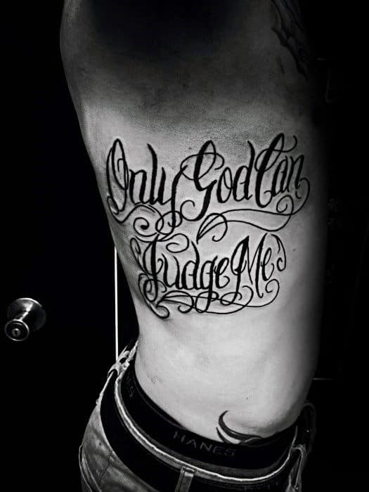 rib cage side only god can judge me tattoo for men