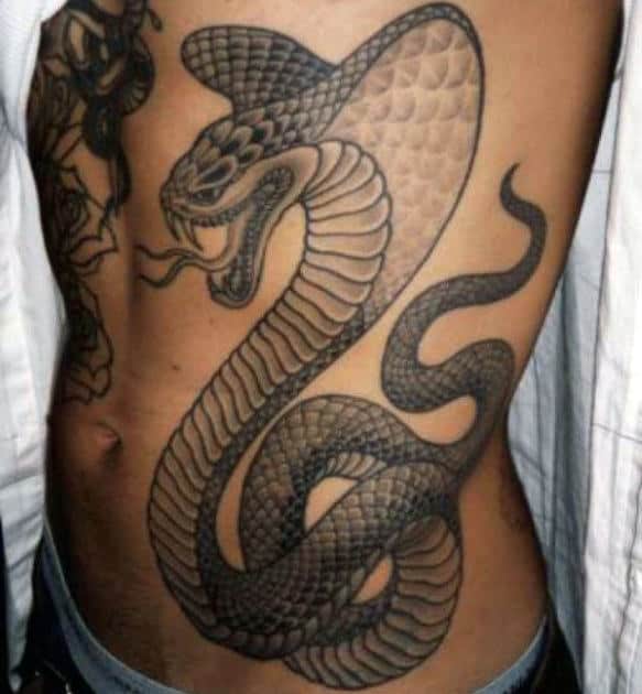 Rib Cage Side Snake Tattoo Wrapped Around Guy's Arm