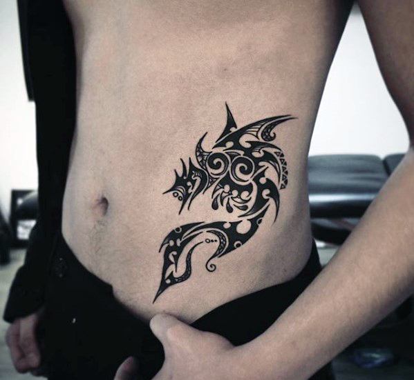 Rib Cage Side Tribal Guys Tattoo Ideas Simple Dragon Designs