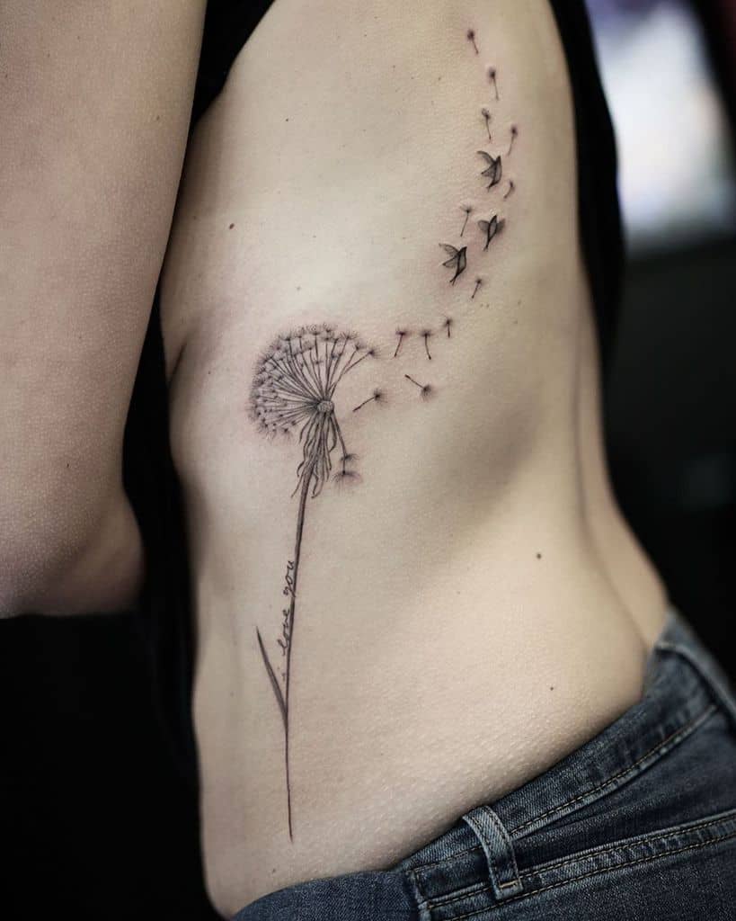 rib dandelion flower tattoo