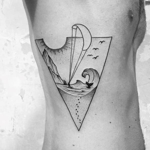 Ribcage Side Geometric Triangle Distinctive Male Kite Tattoo Designs