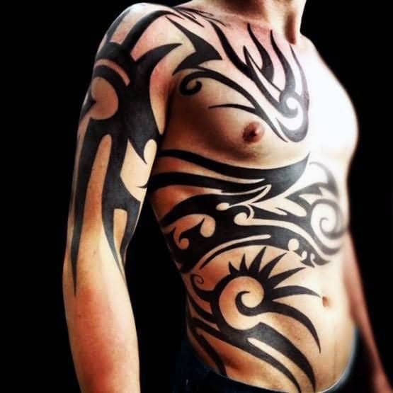 Ribs Chest And Arm Male Tribal Tattoos
