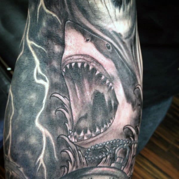 Ride The Lightning Tattoo For Males With Shark