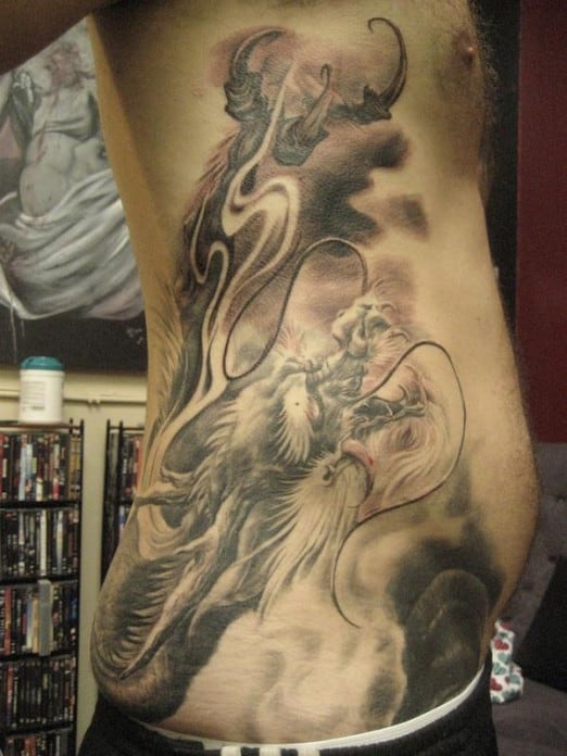 Right Side Rib Dragon Tattoo For Men