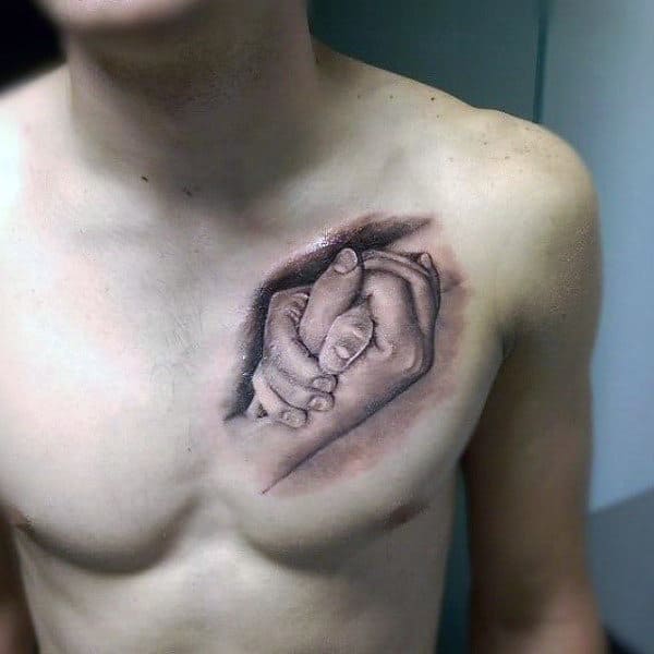 Right Upper Chest Mens Father Son Tattoo Of Hands Holding