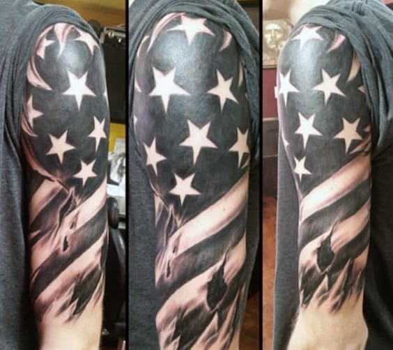 Ripped American Flag Tattoo For Males Half Sleeve