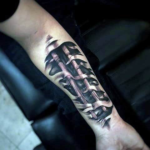 Ripped Skin 3d Mens Drum Forearm Tattoos With Sticks