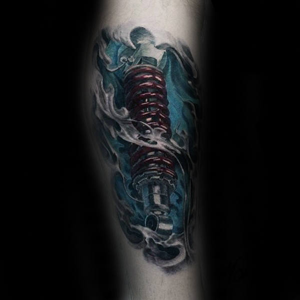 Ripped Skin Blue Ink With Red Shock Guys 3d Leg Tattoo