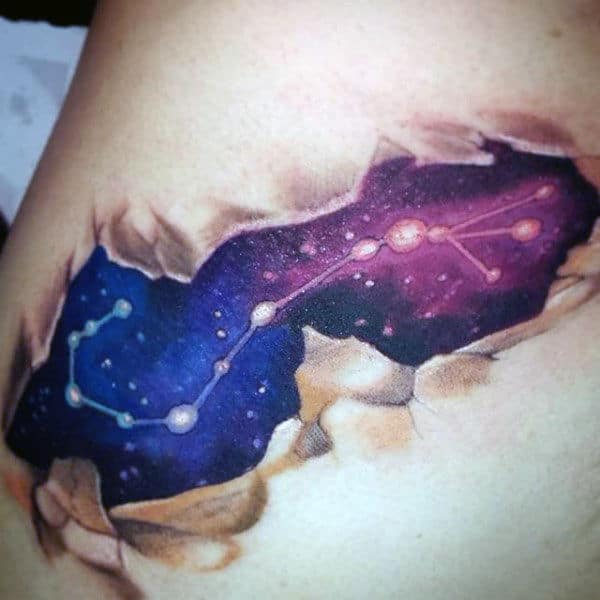 Ripped Skin Outer Space Mens Stars Scorpio Shoulder Tattoo Design