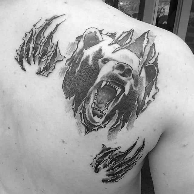 Ripped Skin Shoulder Blade Bear Claw Guys Tattoos